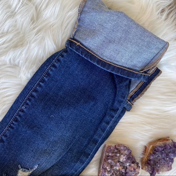 Forever 21 Dark Distressed Skinny Straight Cuffed Jeans - Picture 2 of 4